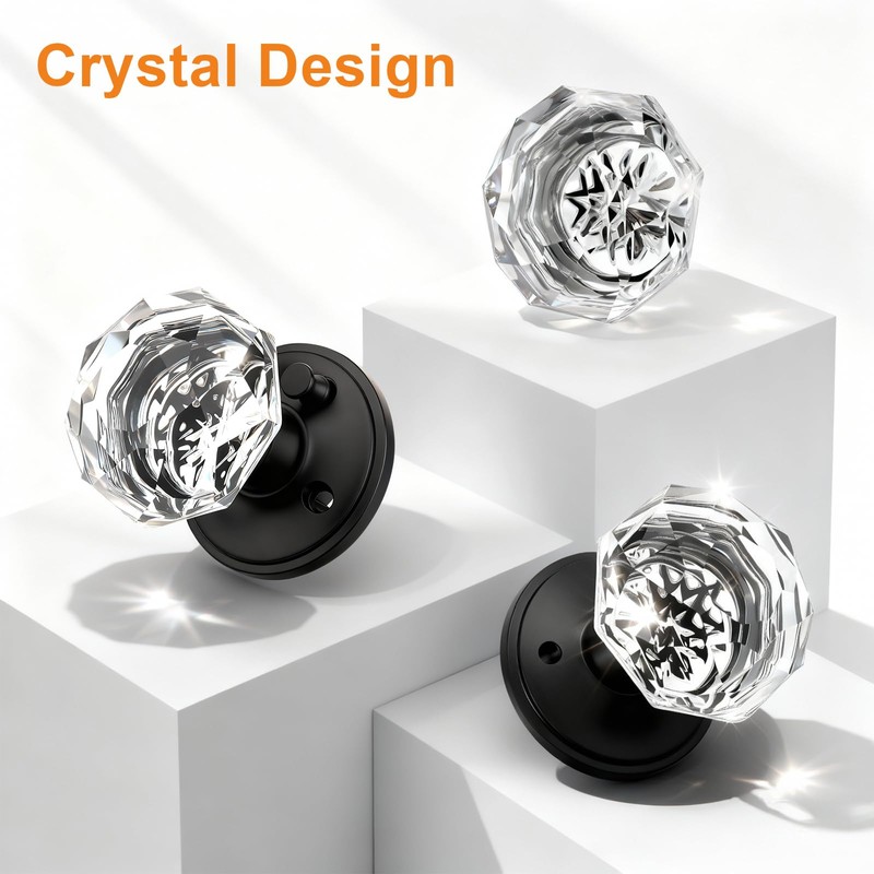 Gobrico 2 Pack Crystal Door Knobs Diamond Glass Bed/Bath Privacy