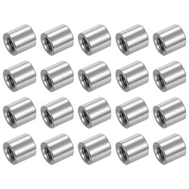 sourcing map M6x1mm Round Coupling Nuts, 25 Pcs 304 Stainless Steel Connector Nuts Fasteners Rod Bar Stud 8mm for Industrial Construction Fasteners, Silver