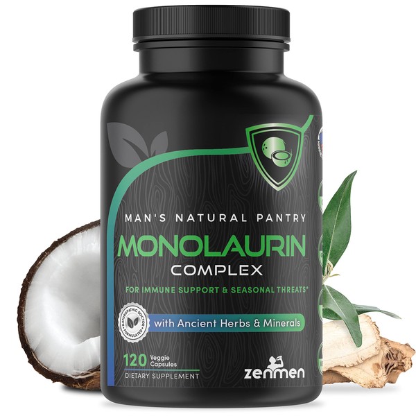 Monolaurin Capsules - Tick Immune, Fiber & Digestion Support - Lauric Acid, Astragalus, Cat’s Claw, Beta Glucan, Olive Leaf - Better Than 1000mg Pellets - Made in The USA