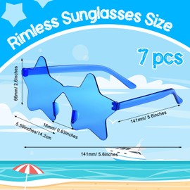 PLULON 7 Pairs Blue Star Sunglasses Rimless Star Shape Sunglasses, Star Glasses Bulk Bachelorette Sunglasses Star Party Favors for Birthday Beach Kids Adult