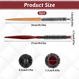 JIYIN 2 Pcs Small Round Brush, Mini Hair Round Wood Brush Mustache Brush Roller Brush For Blow Drying Curling Brush For Short Hair Portable Circular Hairbrush Hairdressing Brushes For Women And Men