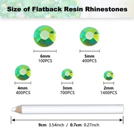 Briskbloom 3000PCS Resin Flatback Rhinestone, 2mm 3mm 4mm 5mm 6mm Green AB Flatback Jelly Resin Rhinestones for Tumblers, Mugs, Bottles, Craft Decoration, Loose Bling Glitter Gem Stone