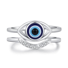 Evil Eye Ring for Women 925 Sterling Silver Eyeball Ring Turkish Evil Eye Rings Ojo Amulet Greek Spiritual Jewelry Christmas Gift Mother's Day Gift Valentine's Day Gift