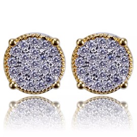 Unbranded Unisex Round Solitaire Hip Hop 14K Gold Silver CZ Screw Back Stud Earrings Gift