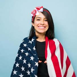 HIFANMM 4th of July Headband Independence Day Hair Accessories Patriotic Party Bow Hair Supplies USA Flag Big Bow Knot Design Red Stripe Hair Decoration Non Slip Head Band for Women Girls Kids 1 Pcs