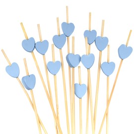 BambooMN - Decorative Blue Heart Bamboo Food & Drink Picks Skewers - 4.7" (12cm) - 100pcs