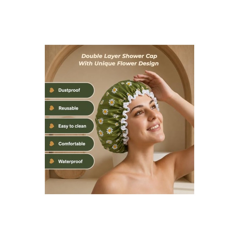 SARG Premium Double Layer Shower Cap for Women with Cool