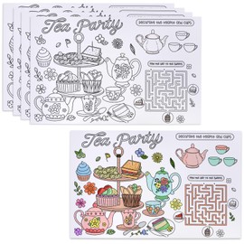 SYUCVQI 24 Pcs Tea Time Coloring Placemats Tea Party Disposable Paper Placemats DIY Drawing Place Mats with Teapot Pattern Party Table Decorations for Birthday Classroom Games Activities Supplies