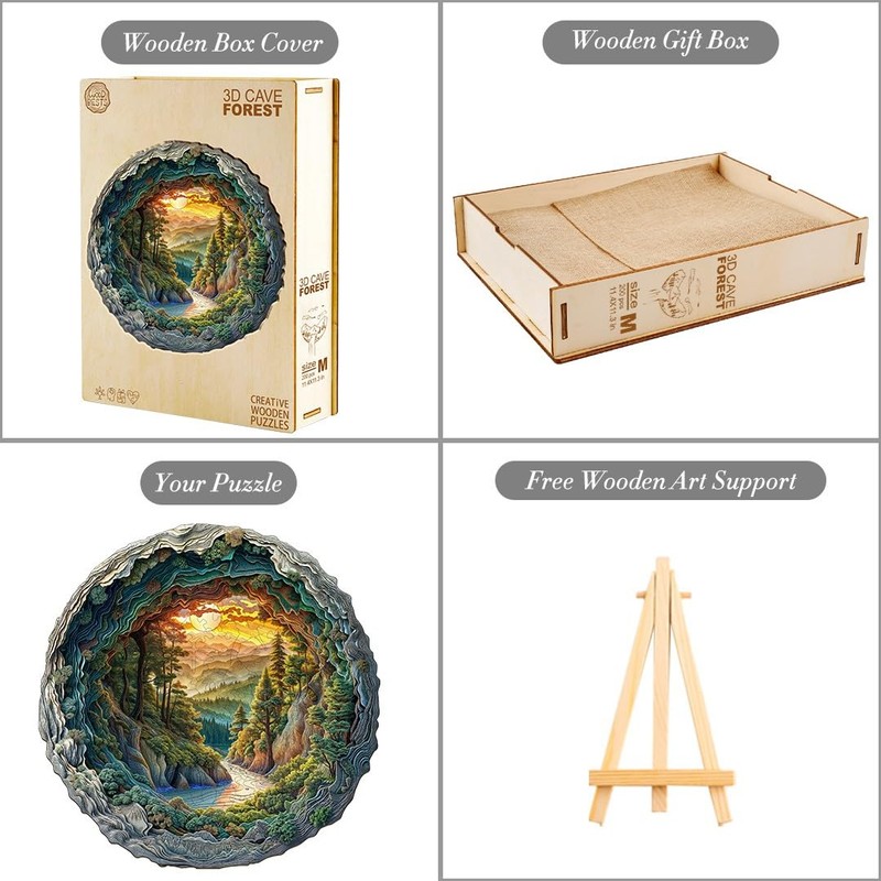 Jollitot Wooden Puzzles, 3D Cave Forest Puzzle 300 Pieces, Unique
