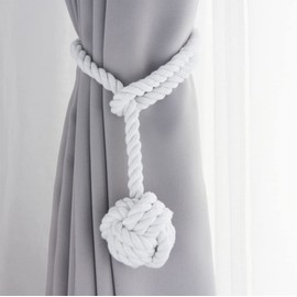 JQWUPUP Rustic Curtain Tiebacks - Outdoor Curtain Holdbacks Holders - Cotton Drape Tie Backs Rope for Curtains (White, 2 Pack)