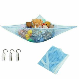 Teddy Hammock, Large Stuffed Toys Organizer Rip-Resistant Toys Teddy Storage Mesh Net with Anchors and Screw Hooks - Toy Hammock for Stuffed Animals, Basket Ball, Football etc. (Blue)
