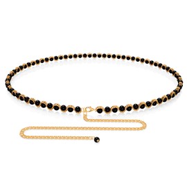 Plus Size Chain Belt for Women, Gold Color and Black Faux Pearl Waist Chains, Extra Long Body Chain, 31-51 Inch Adjustable Chunky Belt Chain