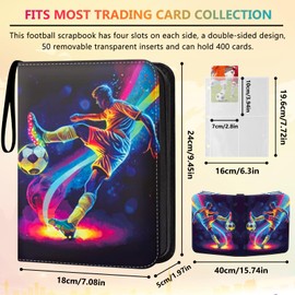 Trading Card Album, Football Card Folder, 4 Pockets, 50 Pages for 400 Cards, Compatible with All Types of Cards, Sports Cards, Book Folder with Zip, Carry Handle (B)