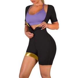 CEIUEO Women Sauna Suit Waist Trainer 3 in 1 Full Body Sweat Jumpsuit for Women Belly Fat(BG XXL)