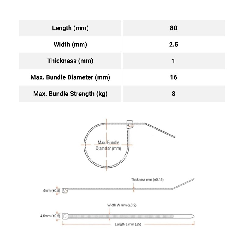 Reload Cable Ties 80mm x 2.5mm Black Nylon Plastic Zip