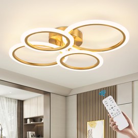 Vloitgol Modern LED Ceiling Light, 4 Rings LED Dimmable Flush Mount Ceiling Light with Remote Control, Gold Close to Ceiling Lamp for Kitchen Living Room Bedroom Laundry Room Ceiling Lighting Fixture