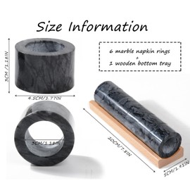 GMYIAK 6Pcs Marble Napkin Holder and 1Pcs Bracket,Napkin Ring,Napkin Holder,Round Napkin Rings,Modern Napkin Ring Decorative Rack Organiser for Kitchen,Dining Room,Hotel Table Countertop (Black)