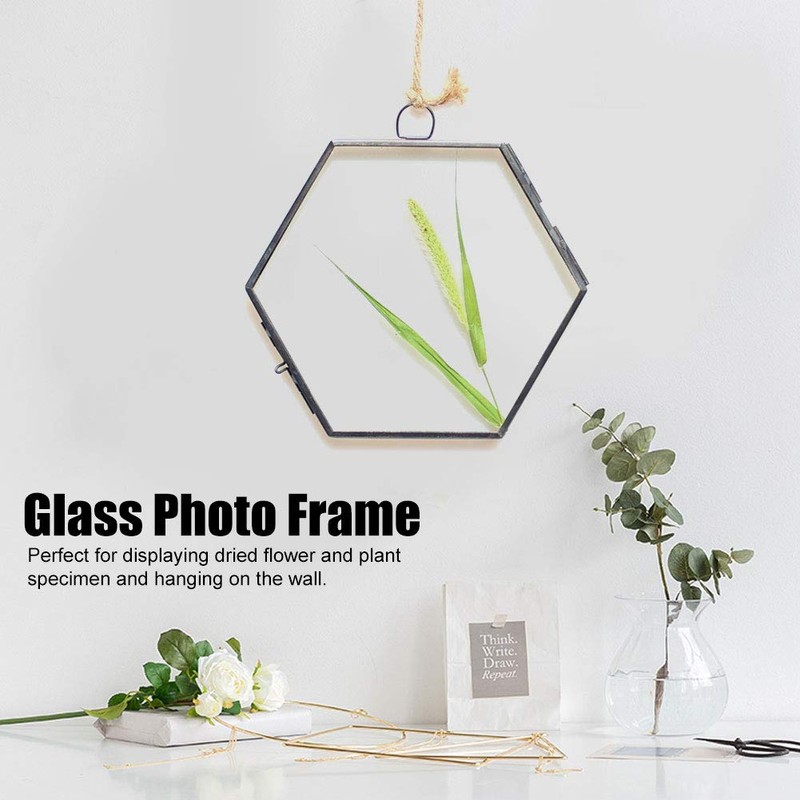 Joyzan Hanging Glass Photo Frame, Hexagon Wall Hanging Picture Artwork