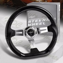 W-Power 13.5" Pearl Black Wood Grip 6-Hole Chrome 3-Spoke Vintage Steering Wheel