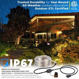 West Ivory 10ft Warm White LED Rope Lights, Connectable Outdoor Permanent Waterproof Accent Exterior Lighting, Transparent PVC Case, ETL Certified, Holiday, Backyard Patio, Home Garden, Decor