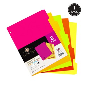 Pukka Pad, 5 Dividers, Binder Notebook File Page Separators, 1 Pack of 5 Tab Set, 8 ½ x 11 in. Neon Colors