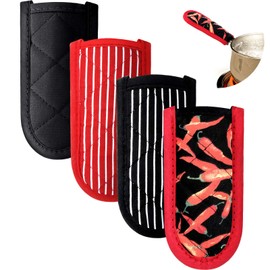 Patelai 4 Pcs Cast Iron Skillet Handle Covers Heat Resistant Pot Handle Covers Non Slip Cotton Pot Sleeves Holder Mitts Machine Washable for Kitchen Baking Cooking Cookwares(Striped Style)