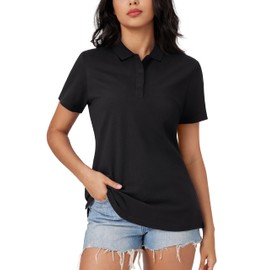 MAGCOMSEN Women's Polo Shirts Cotton Tee 3-Button Short Sleeve Tops Collared Golf Shirts Casual Uniform Shirts Black, XL