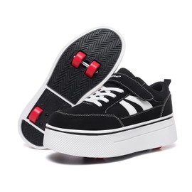 Joyfultime Roller Skate Shoes for Boys and Girls, Removable 4 Wheels, Fashionable and Wear-Resistant Outdoor Canvas Shoes White Black