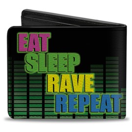 Buckle-Down Men's Wallet, Bifold, Eat Sleep Rave Repeat Black Multi Neon, Vegan Leather, 4.0" x 3.5", Multi, 4.0" x 3.5", Buckle-down Wallet, Bifold, Eat Sleep Rave Repeat Black Multi Neon, Vegan