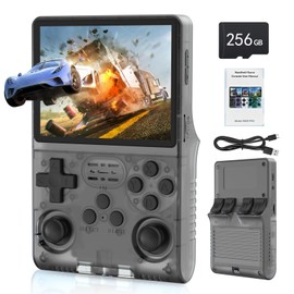 FVBADE[30000 in 1] R40S PRO Handheld Game Console 3.5 inch IPS Screen Mini Retro Console 3800mAh Portable Pocket Arcade 12+ Mainstream Emulator 256G TF Card Transparent.(Black)