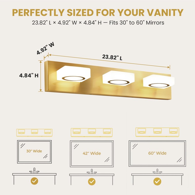 TimberAura Bathroom Vanity Light, 3-Light 24 Inch Brushed Gold 5CCT
