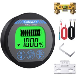 CAMWAY Battery Monitor with Shunt and Shielded Wire 10ft/3m, 8-120V 0-500A Voltmeter Ammeter, Backlight Waterproof Battery Voltage Current Meter for Caravan RV Motorhome Golf Cart Boat,etc