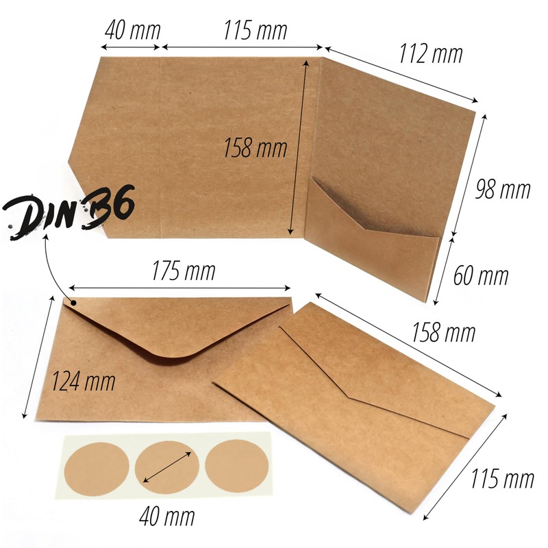 Japun - 25 Pocketfold Blank Kraft Paper Cards with Envelopes