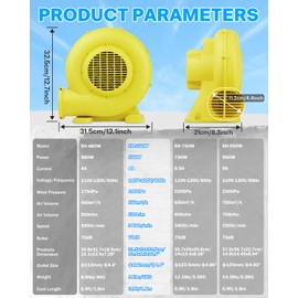 CooTentler Bounce House Blower for Inflatables, 550W 0.73HP Powerful & Portable Fan Pump for Inflatable Bouncy Castle, Jumper, Bubble House, Water Slide
