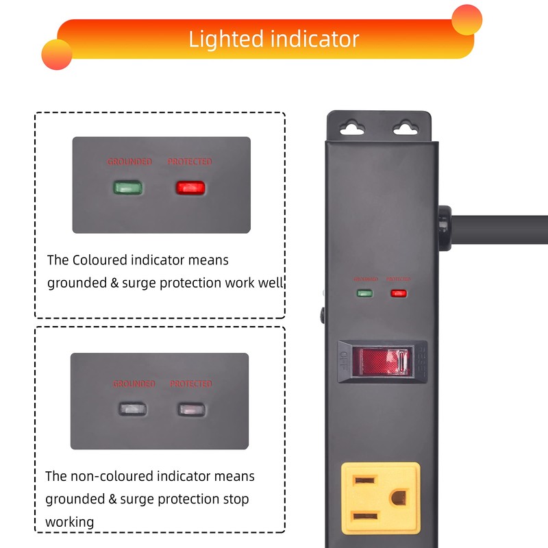 10-Outlet Heavy Duty Power Strip Surge Protector Metal Long Extension