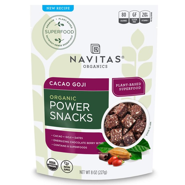 Navitas Organics Superfood Power Snacks, Cacao Goji, 8 oz. Bag — Organic, Non-GMO, Gluten-Free, No Sugar Added