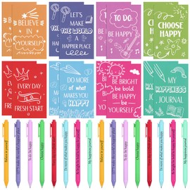 HCEWSBFD 16 Sets Colorful Happiness Notebooks Bulk Gifts Funny Motivational Journals Inspirational Notepads End of Year Gifts from Teacher Prizes Travel with Retractable Ballpoint Pens(Happy Style)