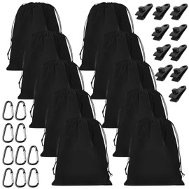 Portable Weight Bag for Outdoor Gazebo Curtains, 10 Black Nylon Weight Bags with 10 Carabiners & 10 Clips for Attaching Outdoor Curtains, Tents, Tablecloths, Sports, Home, Travel