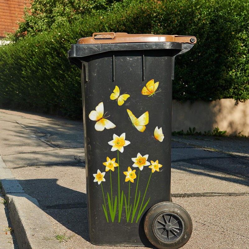 Flower Wheelie Bin Stickers Decorative Wheelie Bin Covers Dustbin Flower