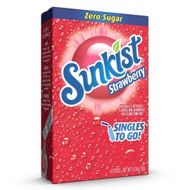 SINGLES TO GO! Sunkist Singles To Go Drink Mix Strawberry, 6 Boxes with 6 Packets Each - 36 Total Servings