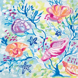 IHR Ideal Home Range Cocktail Napkins Disposable 3-Ply Paper Party Napkin Pack, 5" x 5", Sea Fun, 20-Count