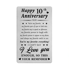 Richesele 10 Years 10th Anniversary Decorations Gifts for Men Women Him - Happy 10 Year Wedding Anniversary Engraved Wallet Card for Husband Wife Her Boyfriend