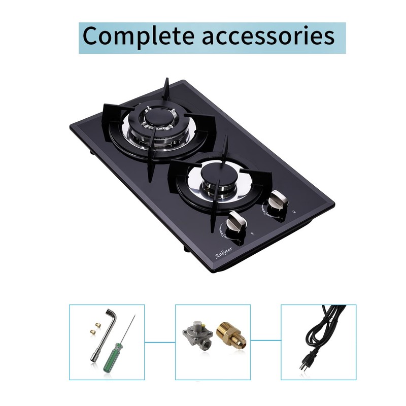 Anlyter 12 Inch Gas Cooktop, 2 Burner Built-in Stovetop Tempered