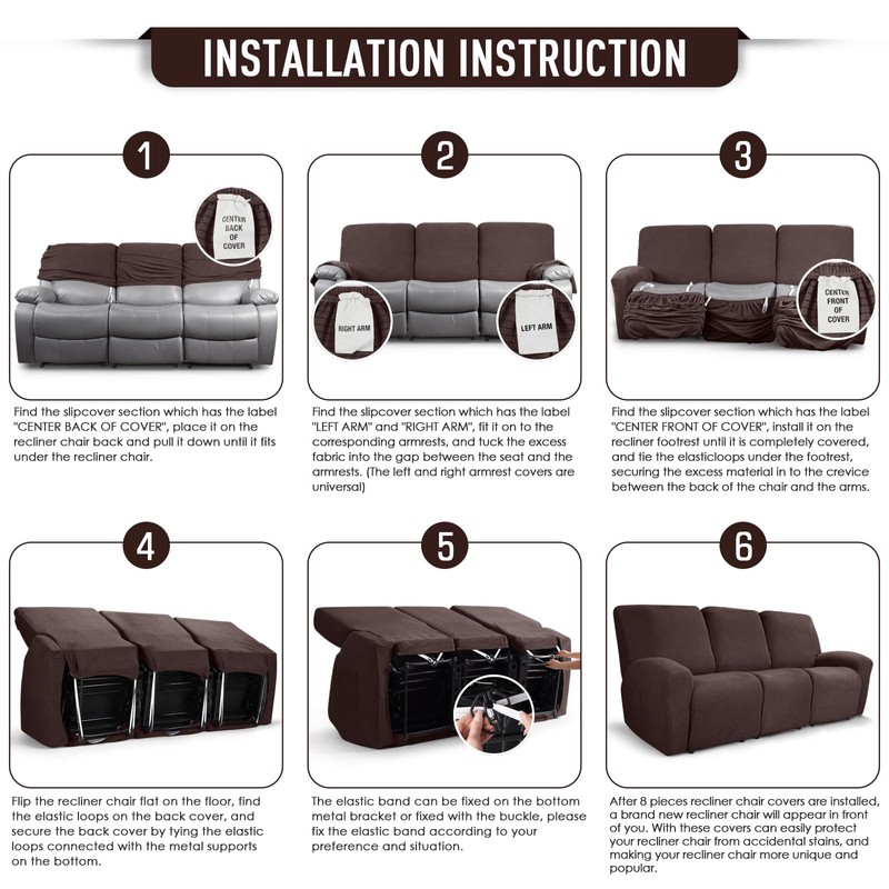 TAOCOCO Recliner Sofa Covers 8-Pieces Stretch Large Couch Covers for