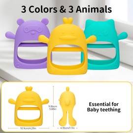 AQXYTK 3 Pack Baby Teething Toy, Food Grade Silicone Baby Teething Mittens, Anti Drop Wrist Hand Teether Toys for 0-6 6-12 Months, Infant Chew Toys for Sucking Needs, BPA Free, Candy Color