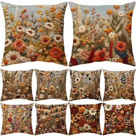 Set of 2 Bohemian Floral Pillow Covers Retro Flower Throw Pillow Covers Boho Cushion Covers for Adults Women Garden Cushion Cases Vintage (CR040-1, 45 * 45CM)