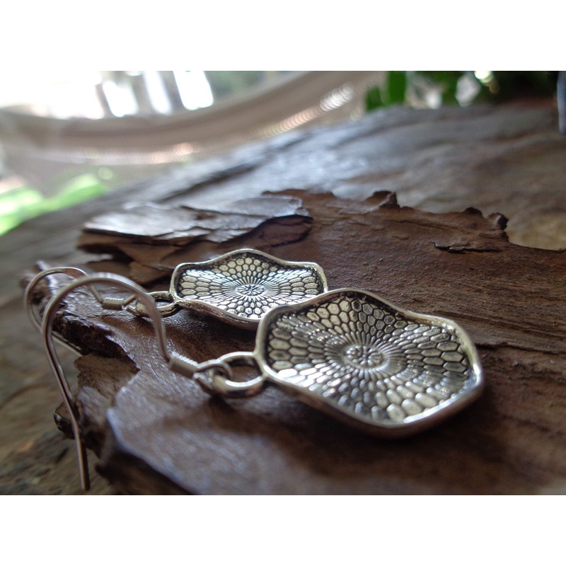 Wavy mandala disc 925 silver earrings, real silver hook earrings