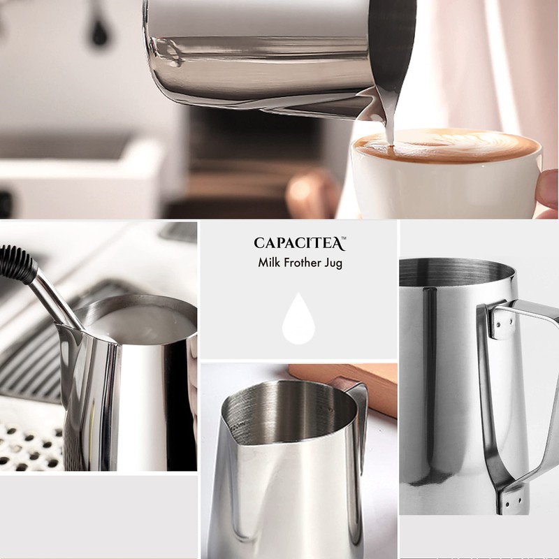 CAPACITEA Stainless Steel Milk Frothing Jug, 350ml 12fl.oz Milk Pitcher