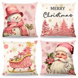 Pack of 4 Christmas Cushion Covers, Christmas Cushion Covers 45 x 45 cm, Christmas Decorative Cushion, Linen Cushion Cover, Christmas, Christmas Decoration for Living Room, Bedroom, Sofa Decorations