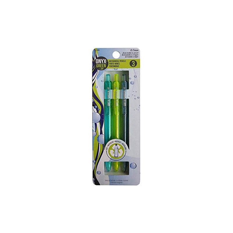 Onyx and Green 3-Pack Mechanical Pencils, Recycled PET, 0.7 mm,